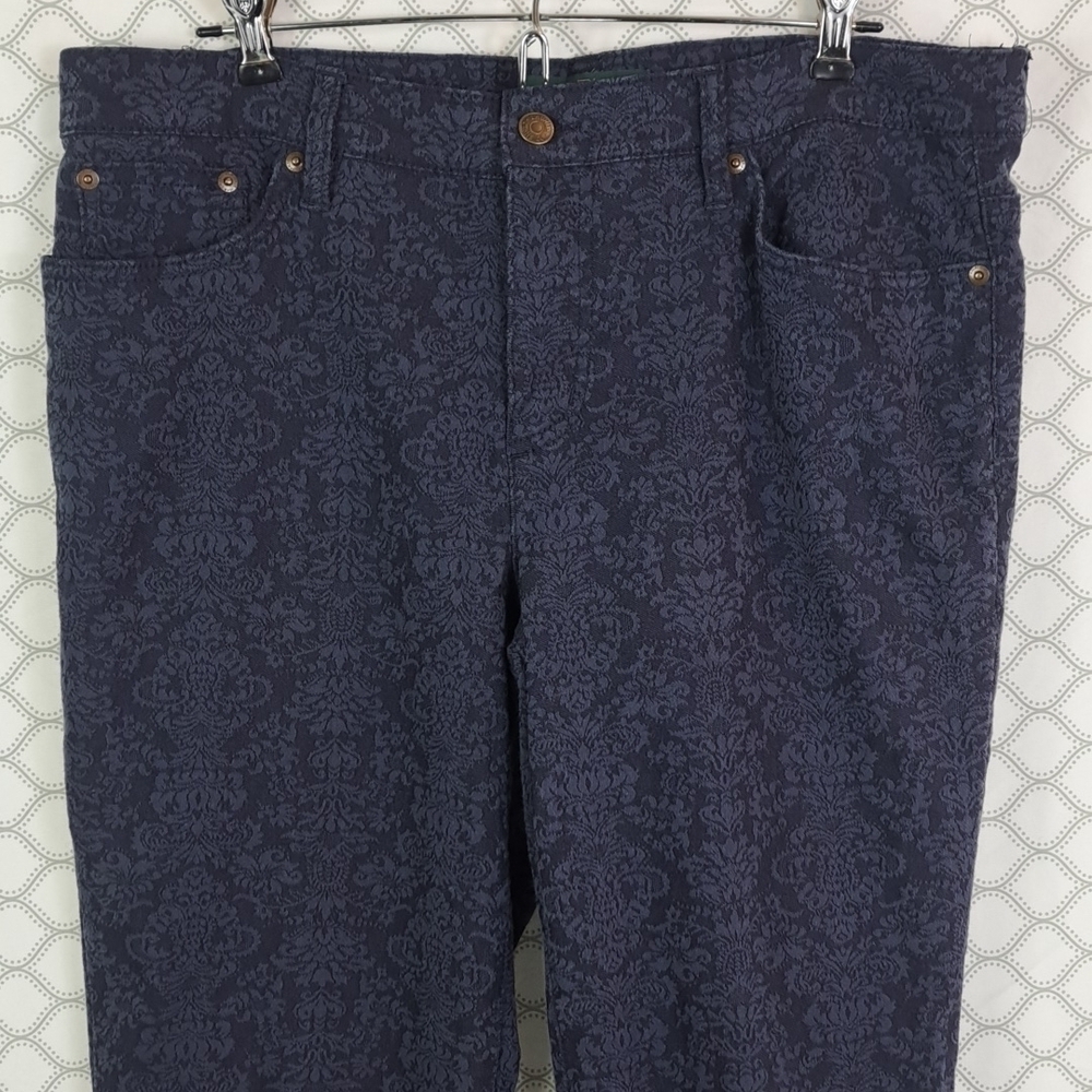 Lauren Ralph Lauren modern straight floral print size 14 women's dark blue pants